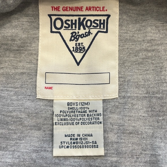 OshKosh B'gosh Firefighter Jacket Size 12Months - Picture 8 of 8